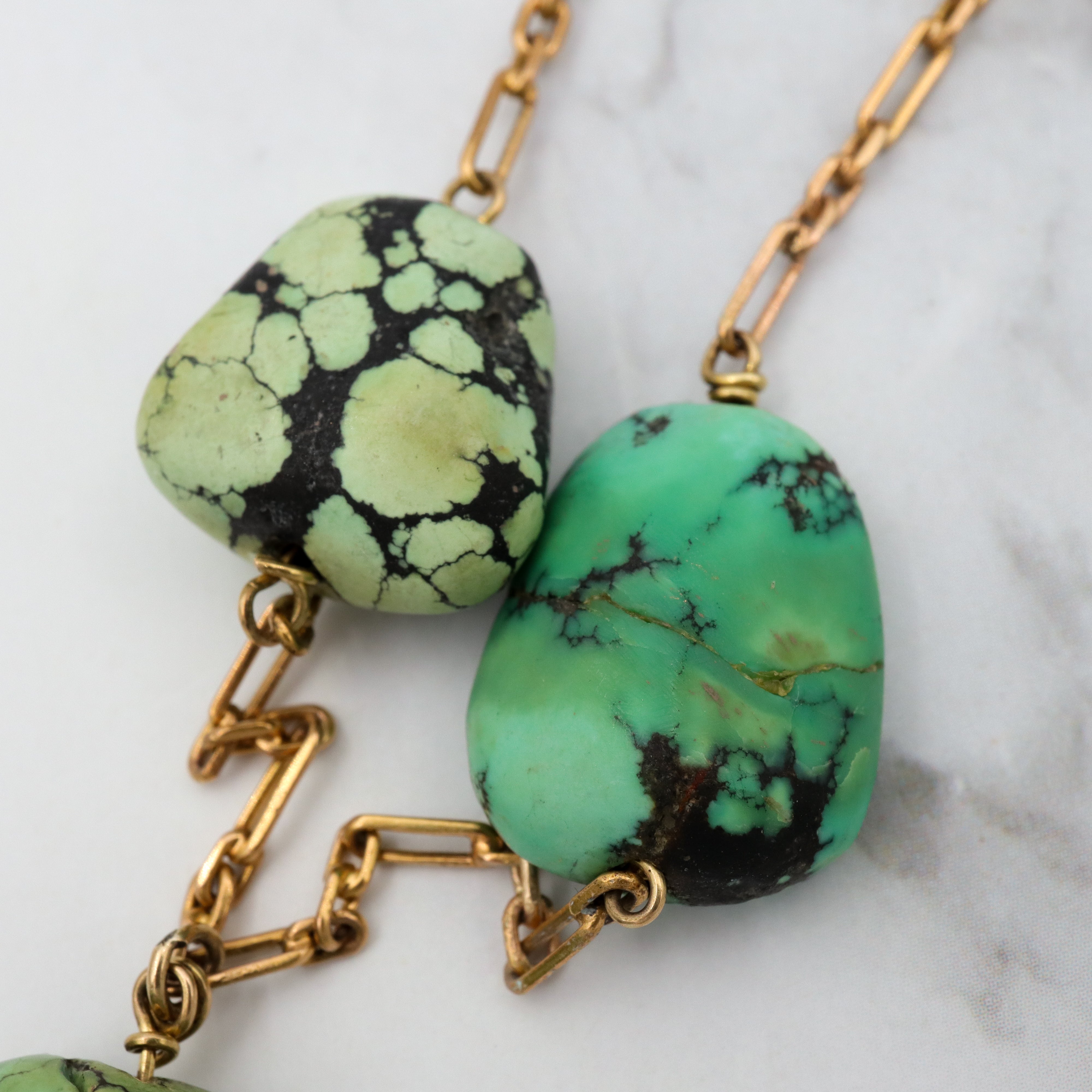 Antique Victorian 14k gold & turquoise bead drop necklace, 16"